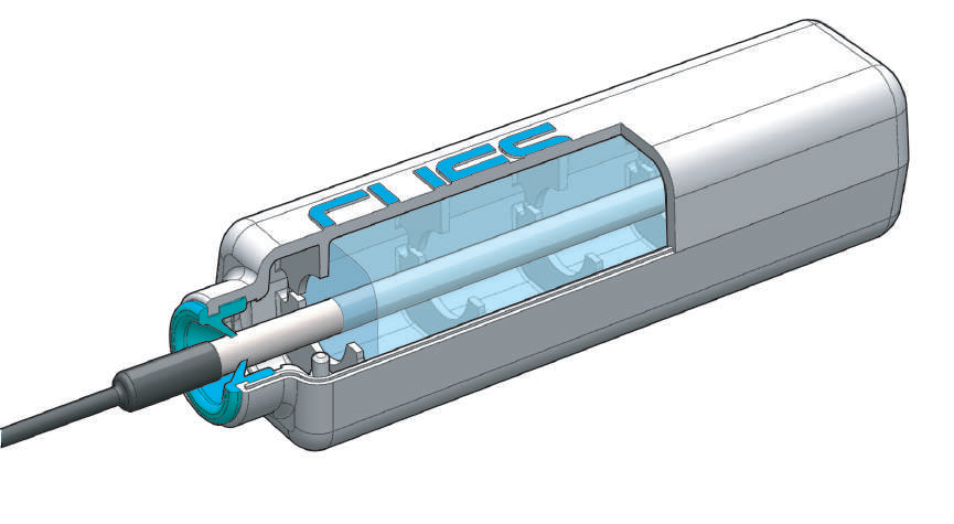 CUES cutaway showing the probe inside the food-simulant housing
